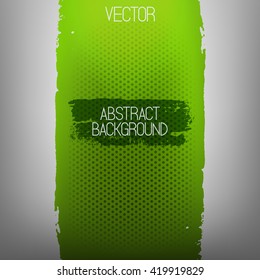 Vector abstract background. Painted with paint bright green stroke. Dry brush pattern. Texture. Modern. Vertical line in center. Horizontal lines. Metallic paint. Hand drawn shape. Text. Circles