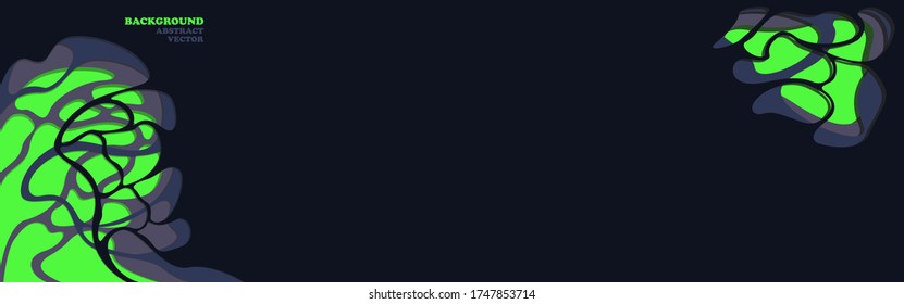 Vector, abstract background in paper art style. In dark, dark tones, cutouts, lines, poisonous green color. Can be used for banners, web, posters, for social networks. Copyspace.