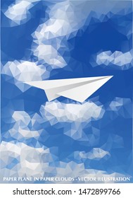 vector abstract background with paper plane in cloudy sky