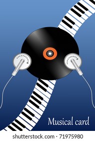 vector abstract background with piano, headphones and vinyl record