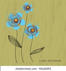 vector abstract background with a picture of three blue flowers / floral background