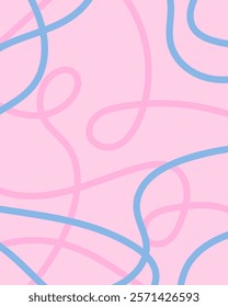 Vector abstract background with pink and blue lines on a light pink background