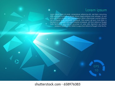 Vector abstract background with polygon explosion in cyan and blue color
