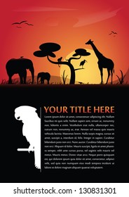 Vector abstract background for poster or brochure with african animals silhouettes and place for text