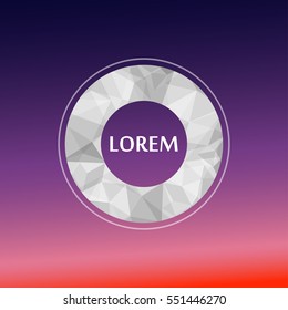 Vector abstract background of purple and pink gradient with gray scale polygonal ring like diamond in the center for your text or logo