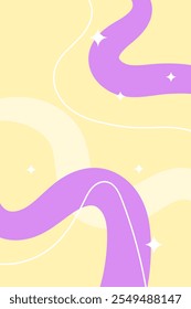 Vector abstract background with purple wavy lines with white stars on yellow background