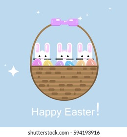 Vector abstract background with a rabbit in a basket. Congratulations on Easter