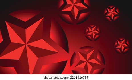 Vector abstract background. Red black gradient background. Geometric objects in different sizes. Repeating object. Star in red, shading. Cut out of a circle around the star. Pattern, object, star.