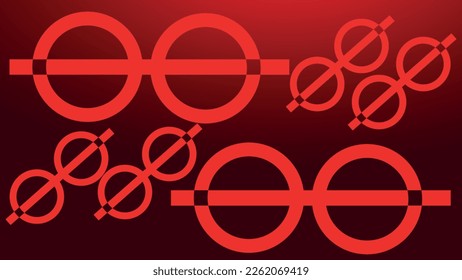 Vector abstract background. Red black gradient background. A compound geometric object in the foreground. Circles. Rough line.
