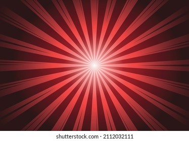 Vector abstract background in red colors with radiating rays from the center. Sunburst in red colors