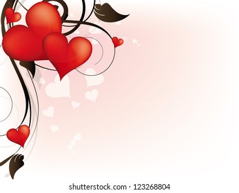 Vector abstract background with red heart and floral elements for Valentine's day