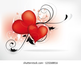Vector abstract background with red heart and floral elements for Valentine's day