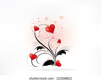 Vector abstract background with red heart and floral elements for Valentine's day