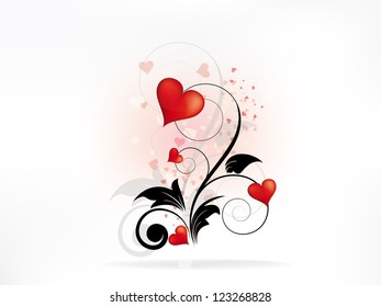Vector abstract background with red heart and floral elements for Valentine's day