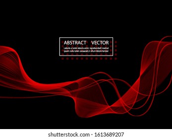 Vector abstract background. Red transparent wave of smoke on a black background, text frame. Modern background for advertising, discounts, flyer, packaging.