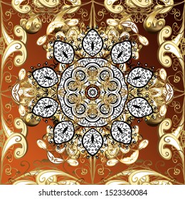 Vector abstract background with repeating elements. Oriental classic golden pattern. White and brown on background.