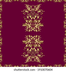 Vector abstract background with repeating elements. Golden seamless pattern on red and neutral colors with golden elements. Seamless damask classic golden pattern. Vector illustration.