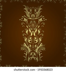Vector abstract background with repeating elements. Vector illustration. Seamless damask classic golden pattern. Golden seamless pattern on yellow, brown and neutral colors with golden elements.