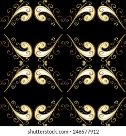 Vector abstract background with repeating elements. Golden seamless pattern on colors with golden elements. Vector illustration. Seamless damask classic golden pattern.