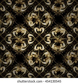 Vector abstract background with repeating elements. Golden pattern on colors with golden elements. Seamless damask classic white and golden pattern.