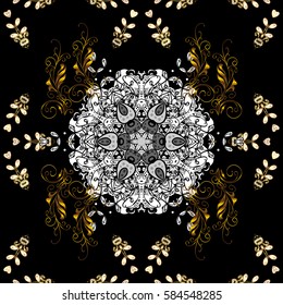 Vector abstract background with repeating elements on black background. Vector illustration. Seamless oriental classic golden pattern.