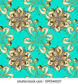 Vector abstract background with repeating elements on blue background. Vector illustration. Seamless oriental classic golden pattern.