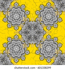 Vector abstract background with repeating elements. Yellow on background. Oriental classic white pattern.