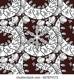 Vector abstract background with repeating elements. Golden pattern on brown background with golden elements. Seamless damask classic white and golden pattern.