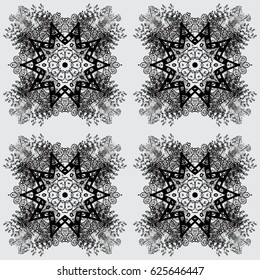 Vector abstract background with repeating elements. Vector illustration. Dim seamless pattern on gray background with dim elements. Seamless damask classic dim pattern.