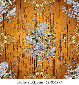 Vector abstract background with repeating elements. On orange background. Oriental classic golden pattern.