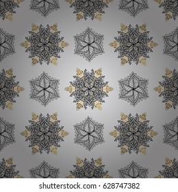 Vector abstract background with repeating elements on gray background. Vector illustration. Seamless oriental classic golden pattern.