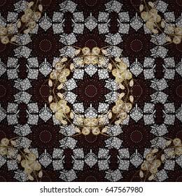 Vector abstract background with repeating elements on brown background. Vector illustration. Seamless oriental classic golden pattern.
