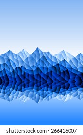 Vector abstract background. The resulting triangles of mountains reflected in the water of the lake, sea, ocean or river