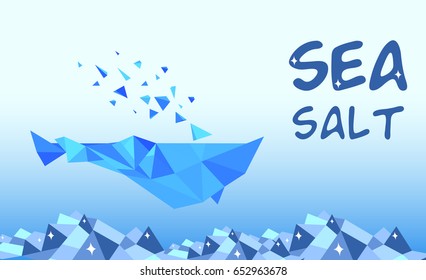 Vector abstract background with sea salt. Sparkling crystals of salt with a blue whale