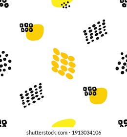Vector abstract background. Seamless brush stroke pattern. Paint shapes and dots. Textile print or wrapping paper design