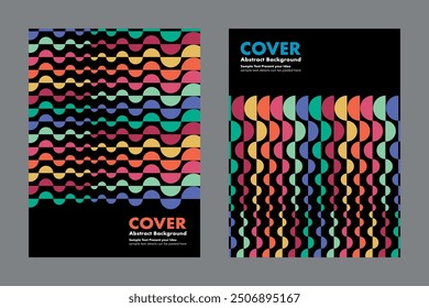 Vector abstract background a semicircle wave multicolored pattern on a black background, designed for cover, poster, annual report, printing, book. Geometric shapes 