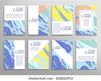 Vector abstract background set. Art template design for invitation card, front page, mockup brochure theme style, banner idea, book cover, booklet print, flyer sheet a4. Colorful grunge texture