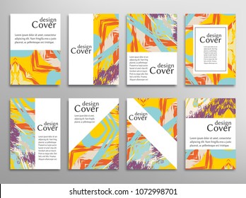 Vector abstract background set. Art template design for invitation card, front page, mockup brochure theme style, banner idea, book cover, booklet print, flyer sheet a4. Colorful grunge texture