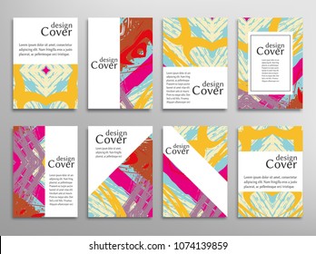 Vector abstract background set. Art template design for invitation card, front page, mockup brochure theme style, banner idea, book cover, booklet print, flyer sheet a4. Colorful grunge texture