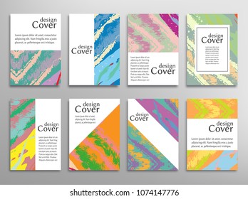 Vector abstract background set. Art template design for invitation card, front page, mockup brochure theme style, banner idea, book cover, booklet print, flyer sheet a4. Colorful grunge texture