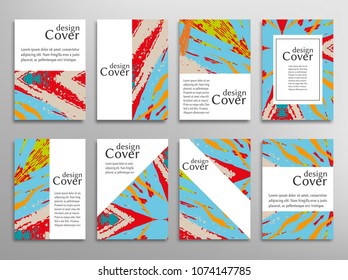 Vector abstract background set. Art template design for invitation card, front page, mockup brochure theme style, banner idea, book cover, booklet print, flyer sheet a4. Colorful grunge texture