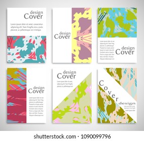Vector abstract background set. Art template design for invitation card, front page, mockup brochure theme style, banner idea, book cover, booklet print, flyer sheet a4. Colorful grunge texture