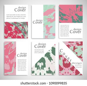 Vector abstract background set. Art template design for invitation card, front page, mockup brochure theme style, banner idea, book cover, booklet print, flyer sheet a4. Colorful grunge texture