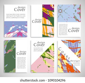 Vector abstract background set. Art template design for invitation card, front page, mockup brochure theme style, banner idea, book cover, booklet print, flyer sheet a4. Colorful grunge texture