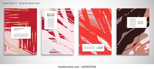 Vector abstract background set. Art template design for invitation card, front page, mockup brochure theme style, banner idea, book cover, booklet print, flyer sheet a4. Colorful grunge texture