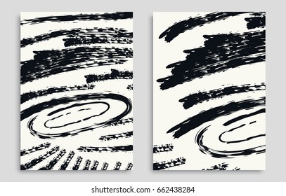 Vector abstract background set. Art template design for invitation card, front page, mockup brochure theme style, banner idea, book cover, booklet print, flyer sheet a4. Black and white grunge texture