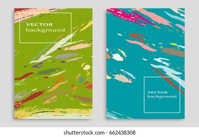 Vector abstract background set. Art template design for invitation card, front page, mockup brochure theme style, banner idea, book cover, booklet print, flyer sheet a4. Colorful grunge texture