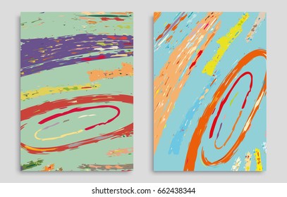 Vector abstract background set. Art template design for invitation card, front page, mockup brochure theme style, banner idea, book cover, booklet print, flyer sheet a4. Colorful grunge texture