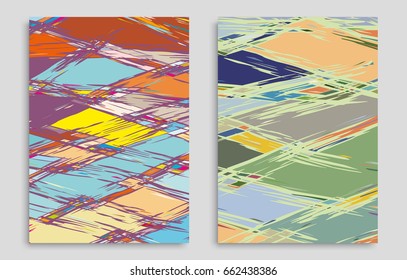 Vector abstract background set. Art template design for invitation card, front page, mockup brochure theme style, banner idea, book cover, booklet print, flyer sheet a4. Colorful grunge texture