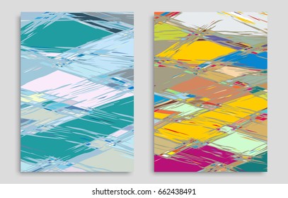 Vector abstract background set. Art template design for invitation card, front page, mockup brochure theme style, banner idea, book cover, booklet print, flyer sheet a4. Colorful grunge texture